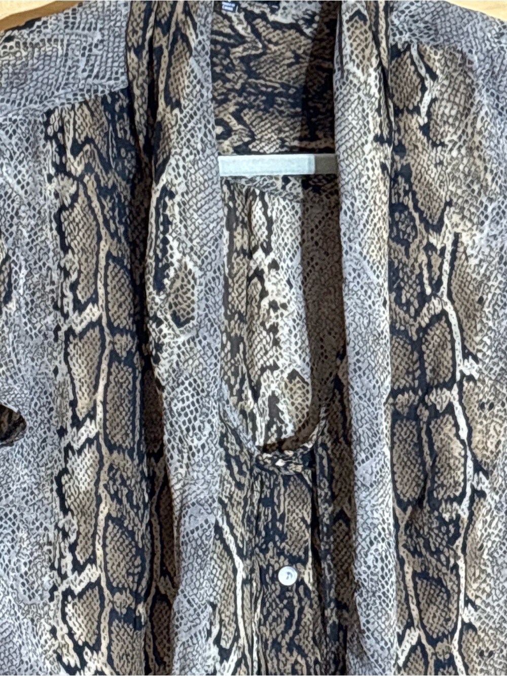 Jones New York Snake-Print Short Sleeve Blouse in Brown and Gray